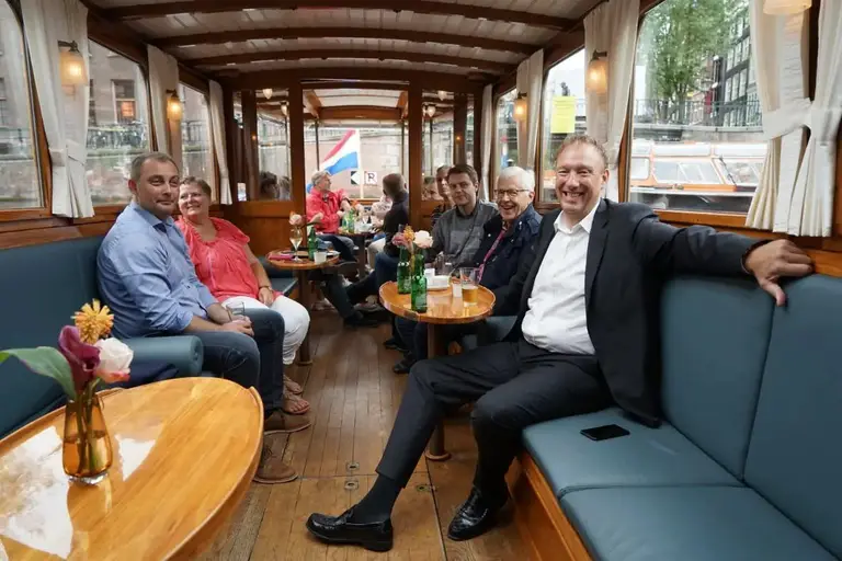 The interior of a classic salon boat
