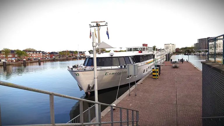 A river cruise ship moored in Zaandam harbour