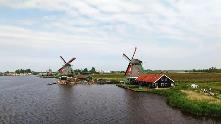 Windmills beside the water at Zaanse Schans
